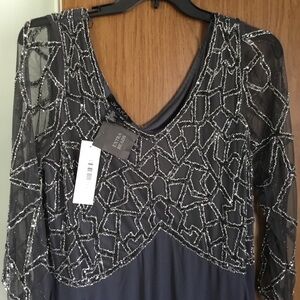 J Kara Women’s Plus Size 3/4 Sleeve Beaded Gown